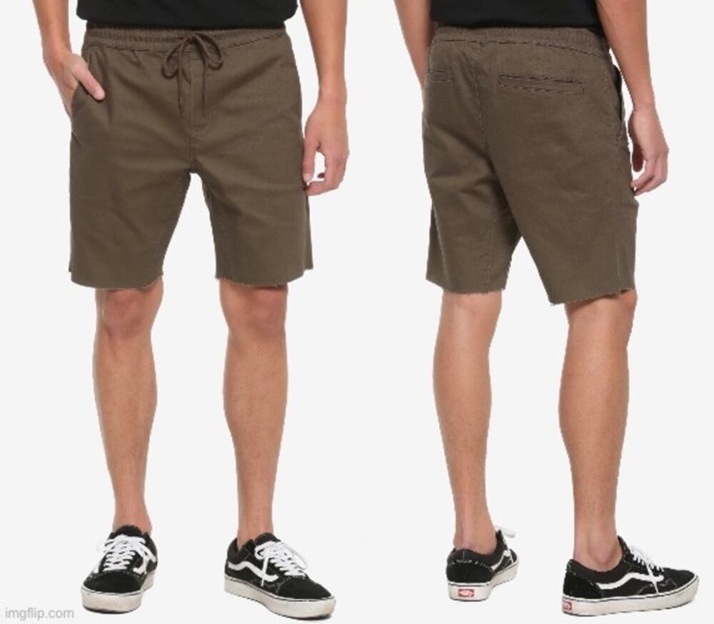 Hot Topic NWT Men's XS HT Denim Brown Jogger Shorts Drawstring Raw Hem Comfort